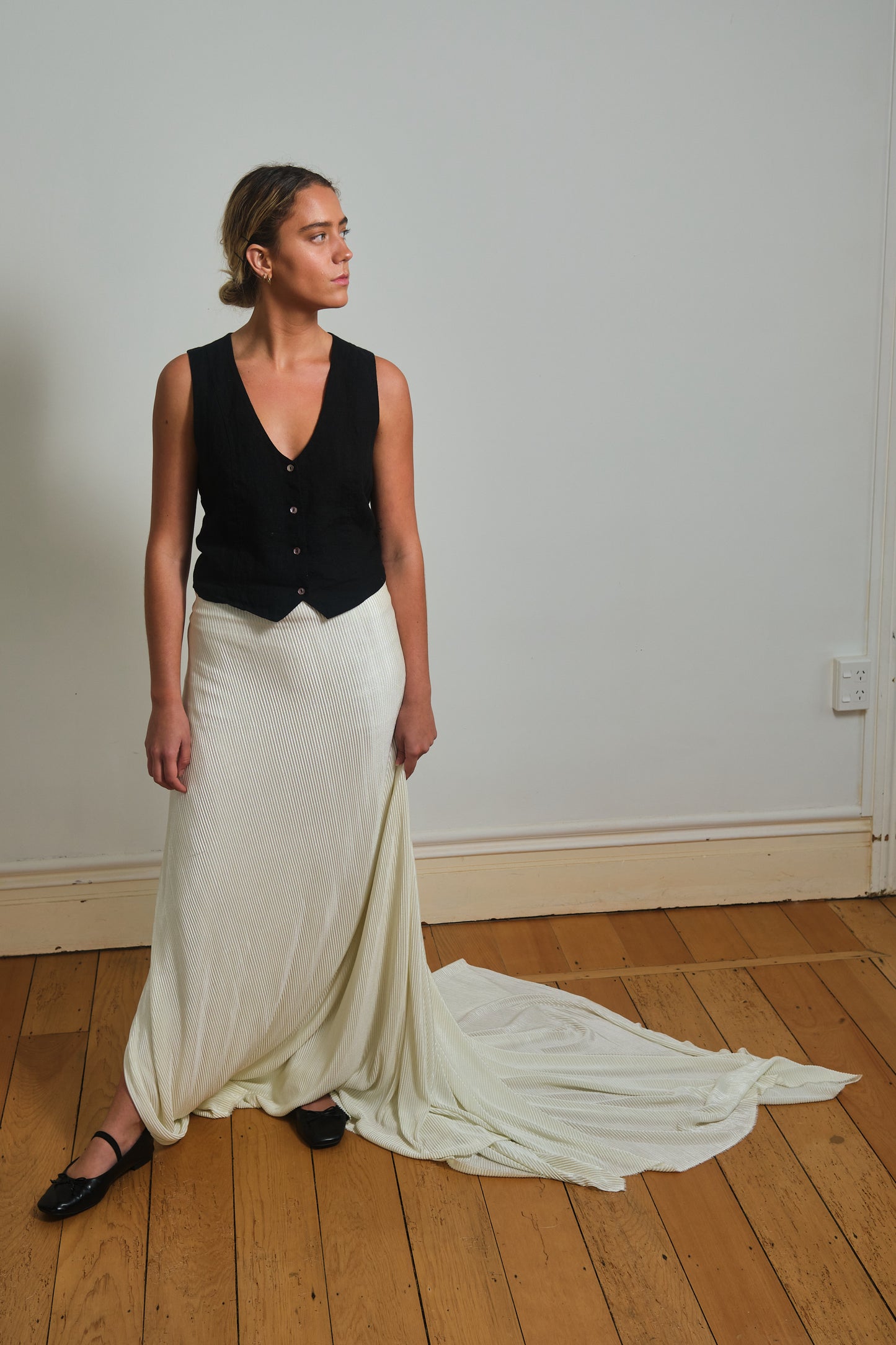 black vest - cotton- linen- women- made in Nz