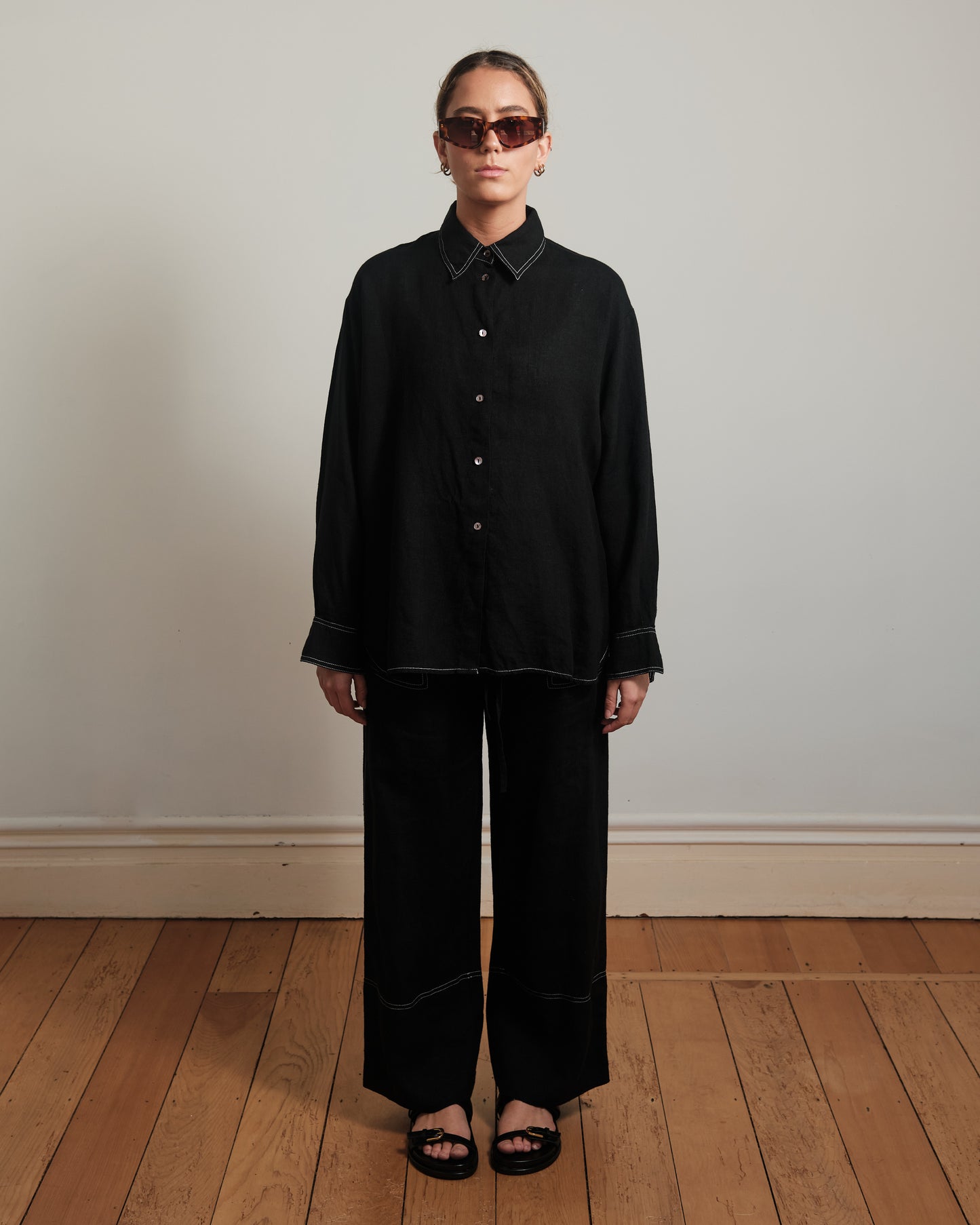 black pant -cotton - linen- women- made in nz
