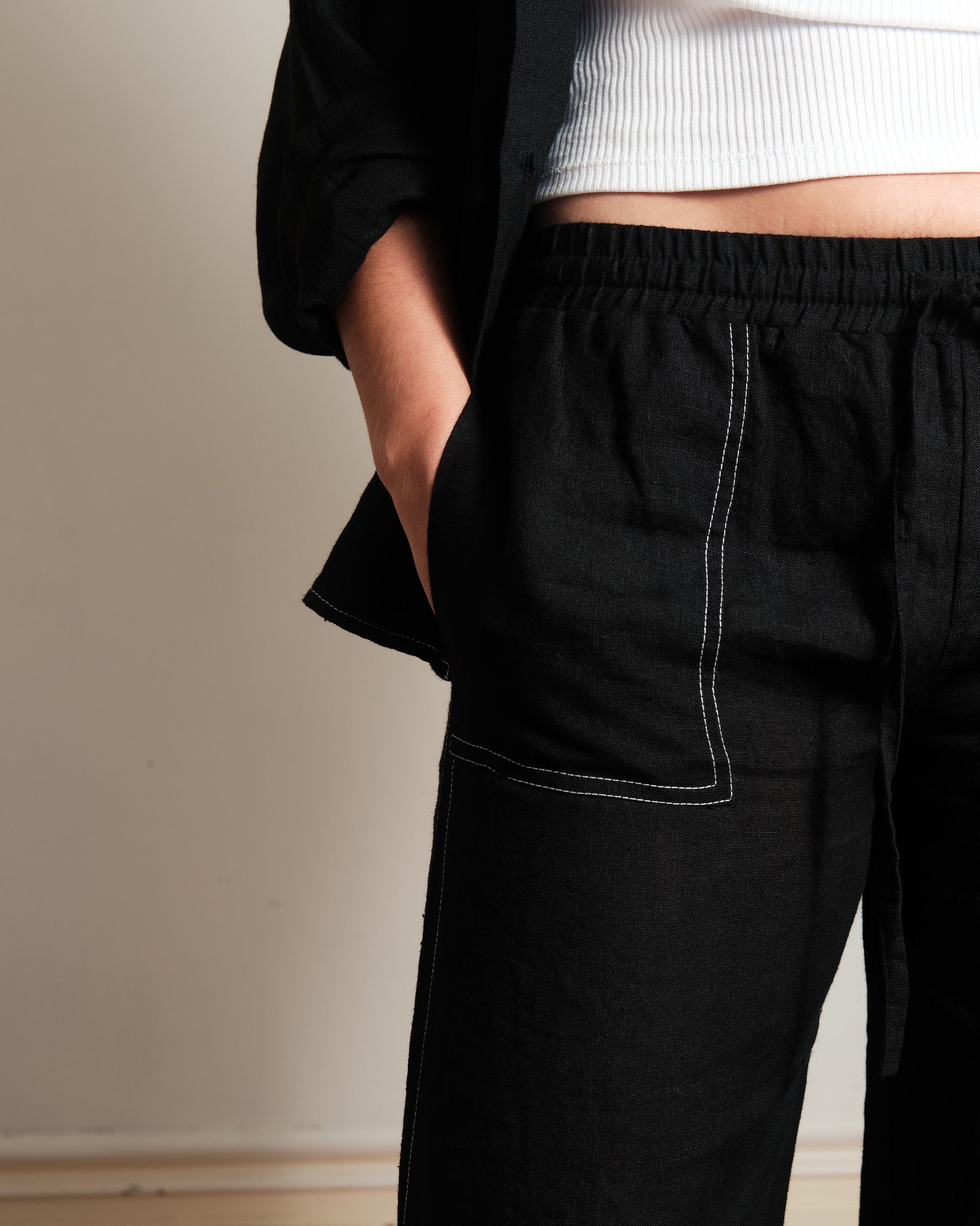 black pant -cotton - linen- women- made in nz