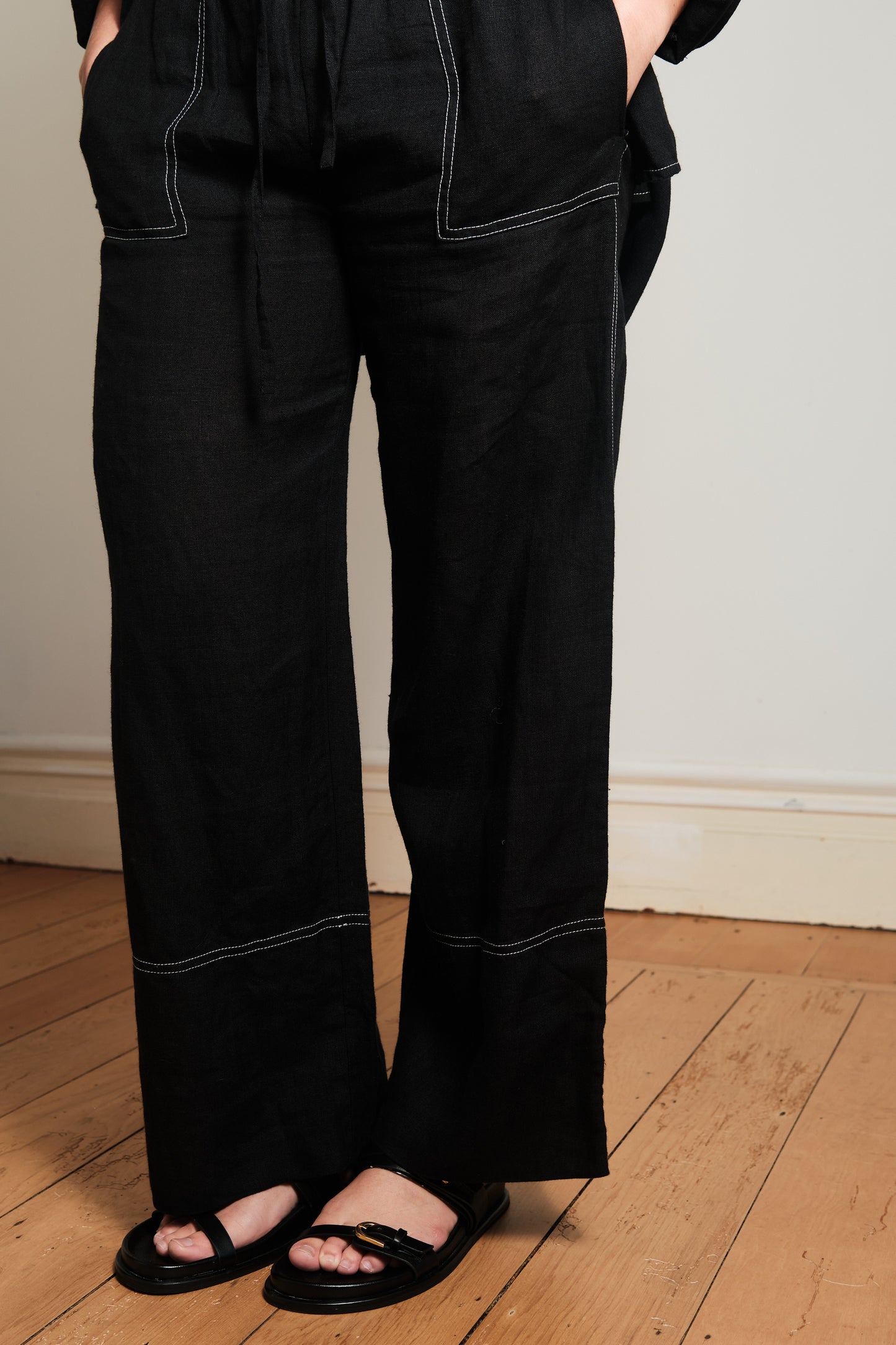 black pant -cotton - linen- women- made in nz