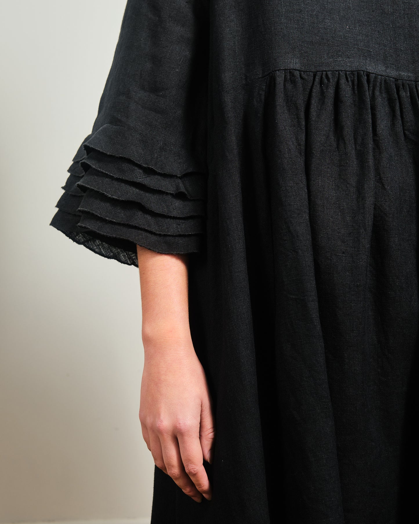 black summer dress- linen - cotton - women- made in nz