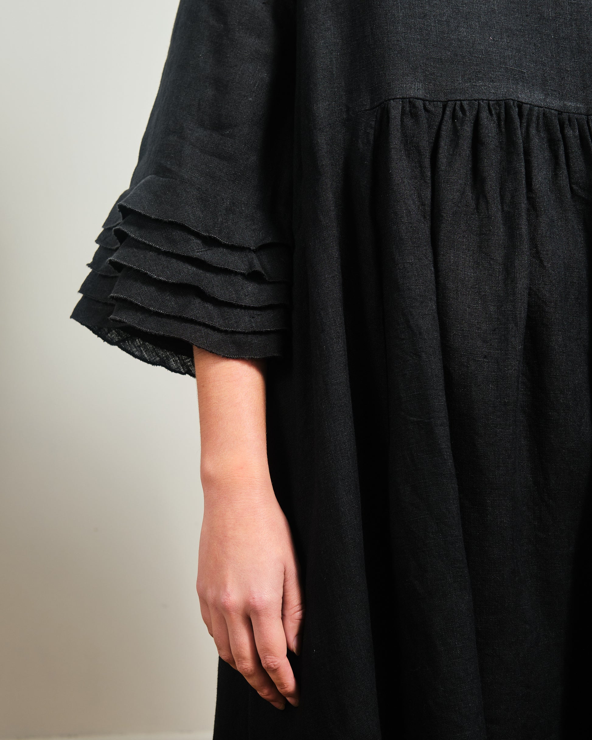 black summer dress- linen - cotton - women- made in nz