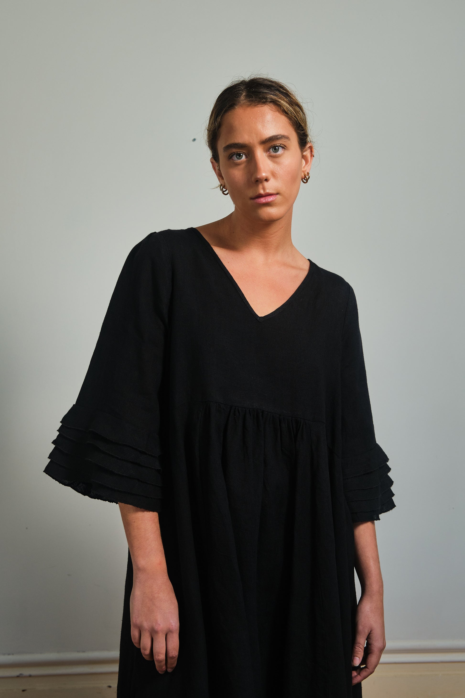 Joky Dress: Timeless Linen Dress with Ruffled Sleeves House Of The Sea Joky Dress: Timeless Linen Dress with Ruffled Sleeves House Of The Sea