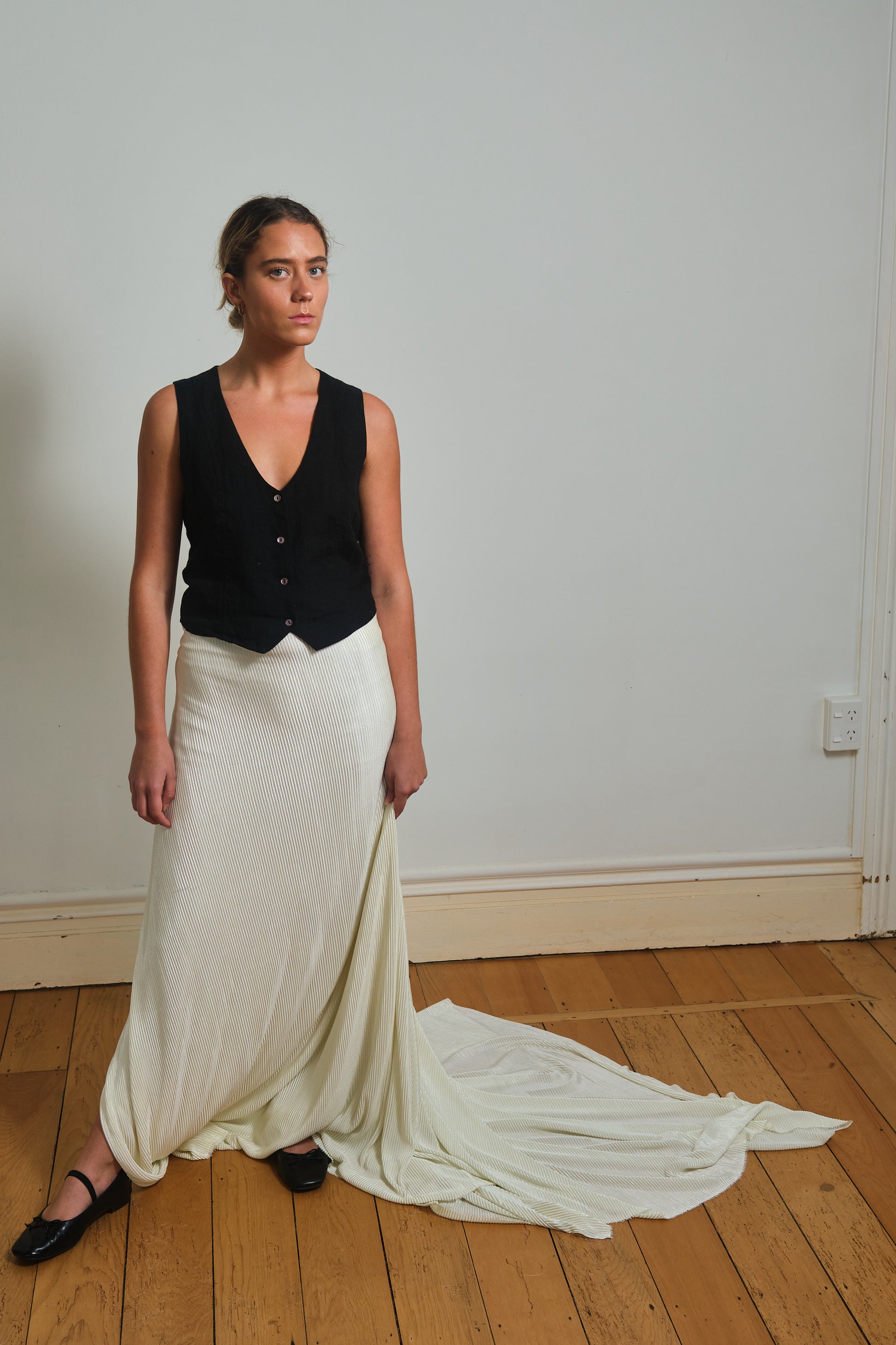 black vest - cotton- linen- women- made in Nz
