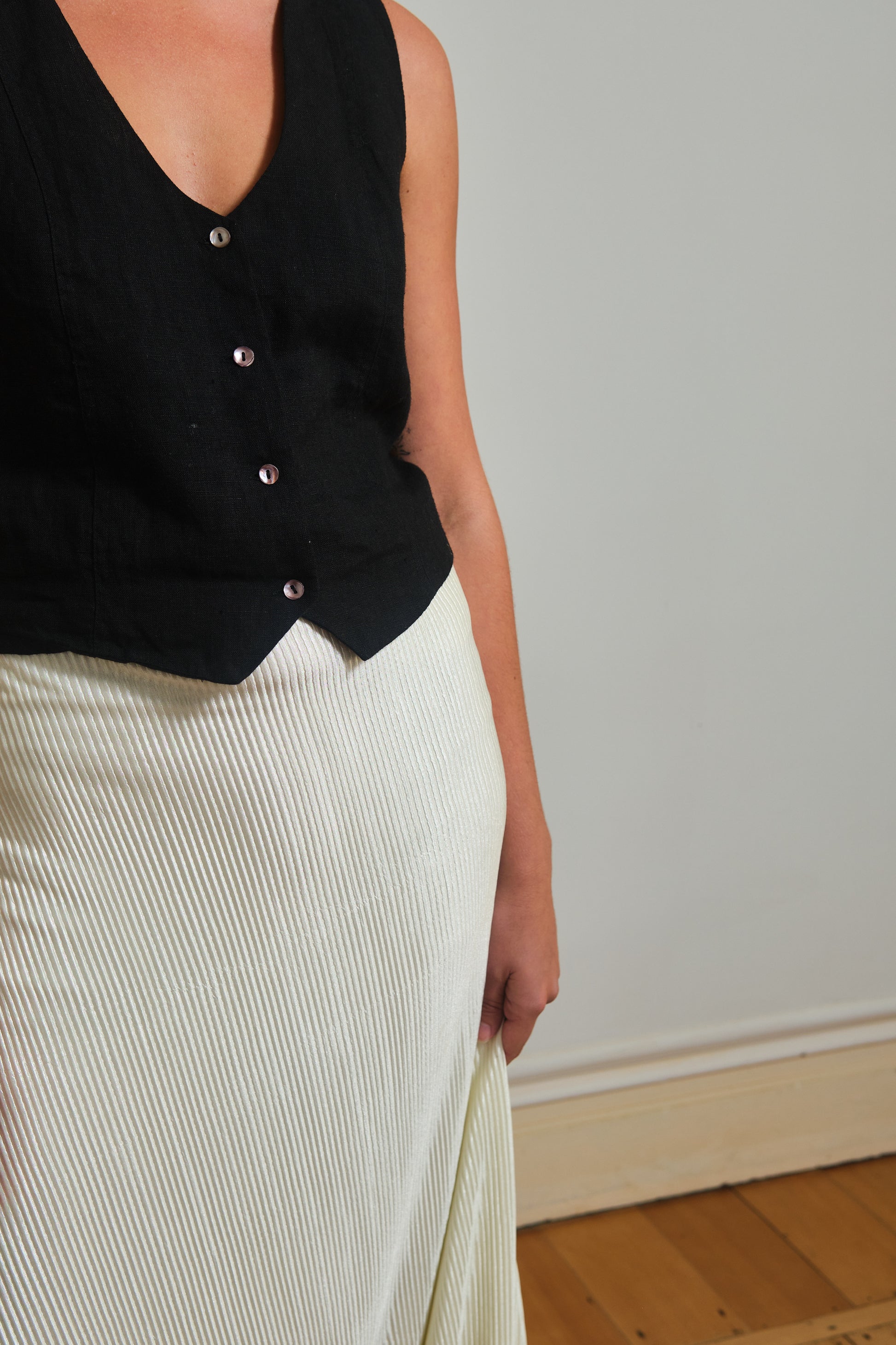 black vest - cotton- linen- women- made in Nz