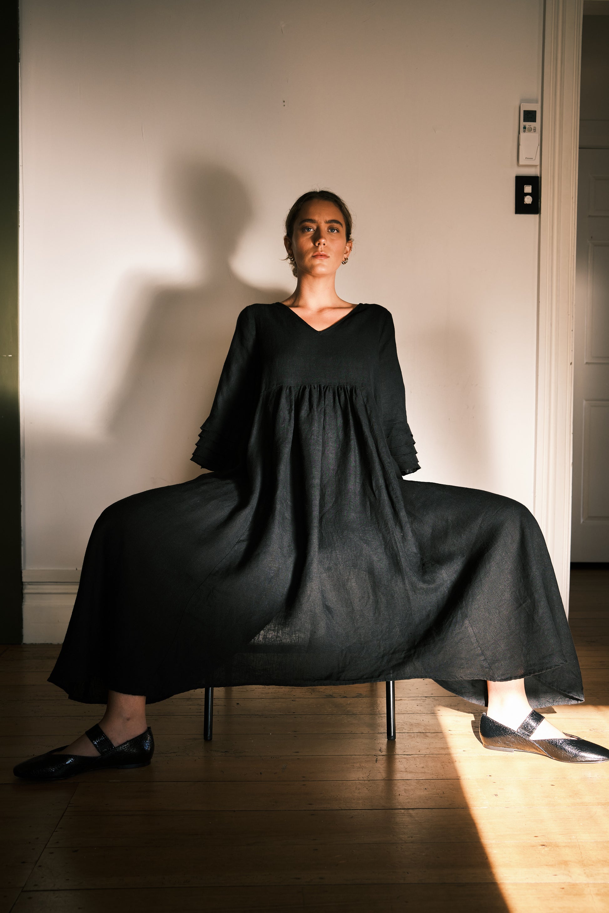 black summer dress- linen - cotton - women- made in nz